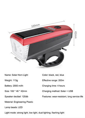 ব্লু সোলার এবং ইউএসবি চার্জিং বাইক লাইট এমটিবি রোড সাইক্লিংয়ের জন্য 2000 এমএএইচ ফ্রন্ট হেডলাইট