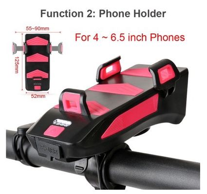 ইউএসবি রিচার্জযোগ্য এলইডি বাইক হেডলাইট বাইক হর্ন ফোন হোল্ডার নাইট রাইডিংয়ের জন্য পাওয়ার ব্যাংক